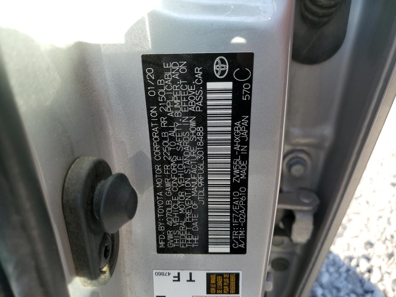 VIN JTDL9RFU6L3018488 2020 TOYOTA PRIUS no.12