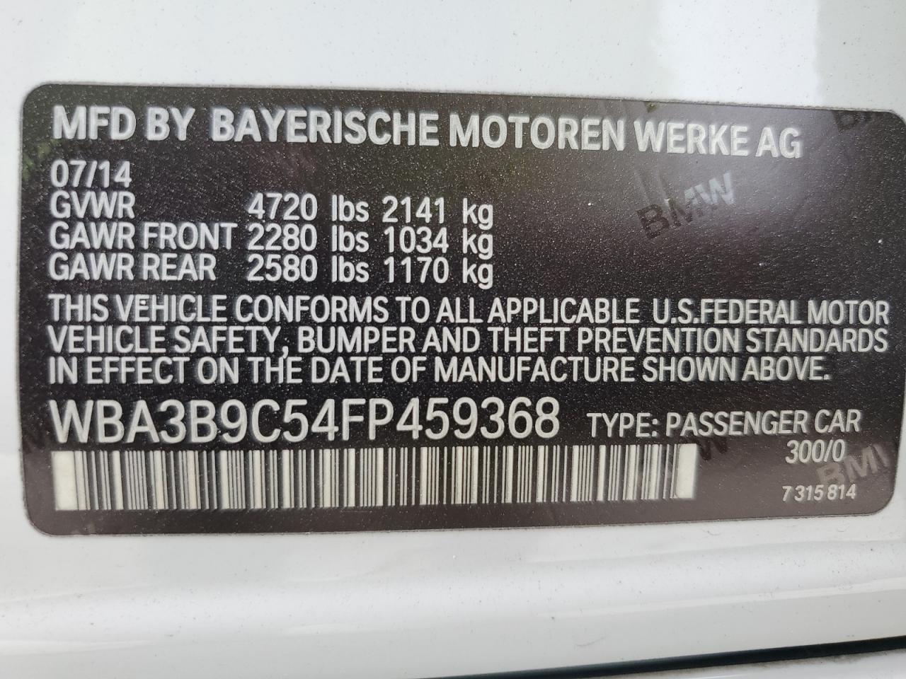 WBA3B9C54FP459368 2015 BMW 335 Xi