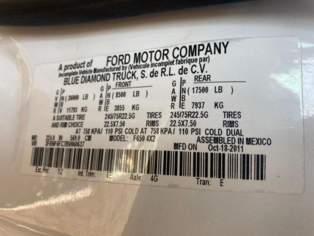 3FRNF6FC7BV060637 2011 Ford F650 Super Duty