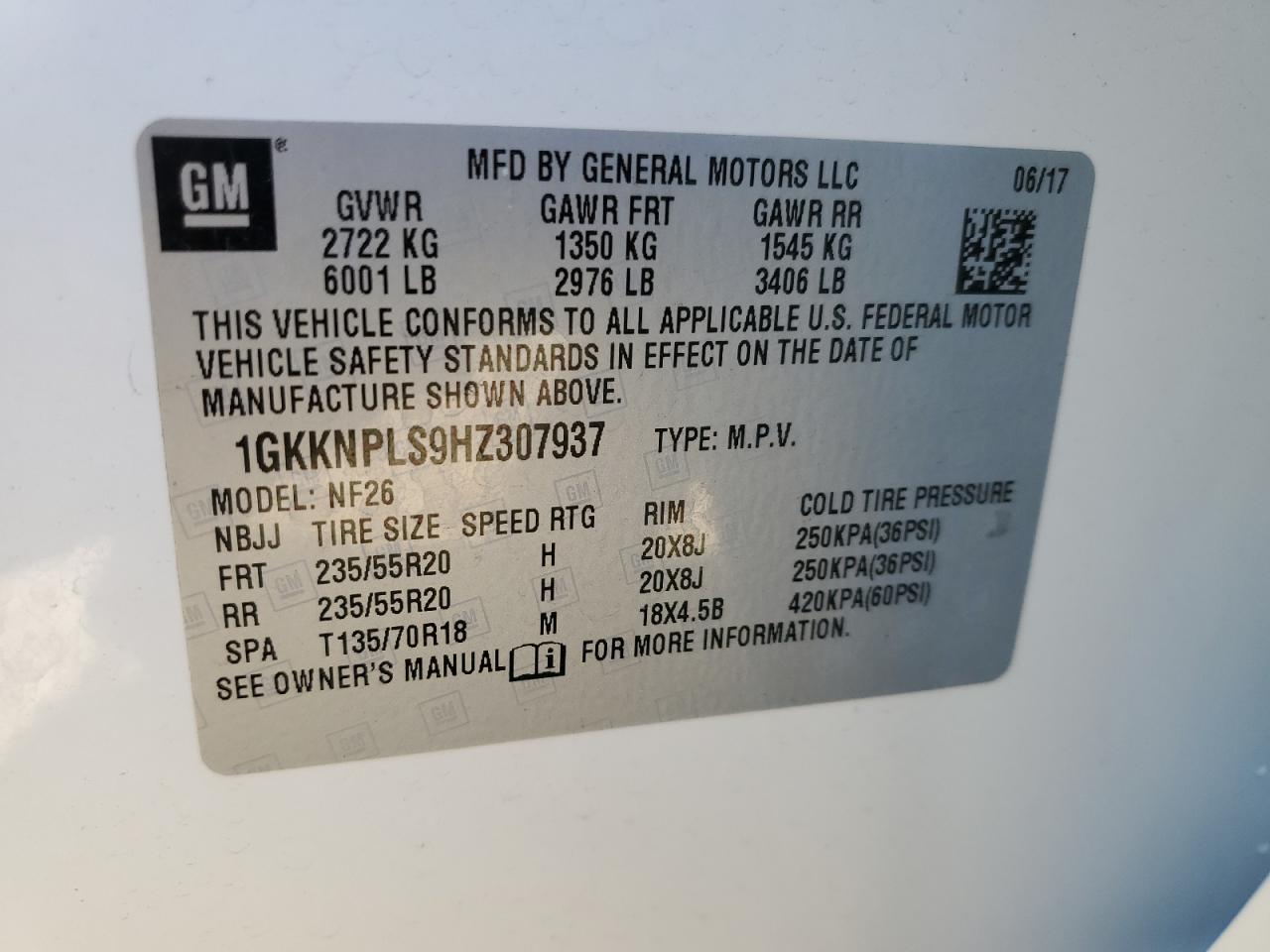 2017 GMC Acadia Denali VIN: 1GKKNPLS9HZ307937 Lot: 76180634