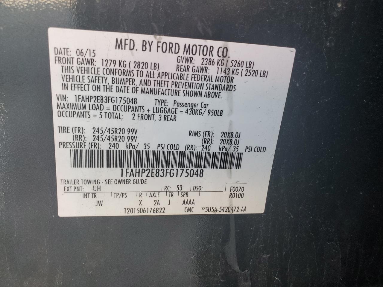 1FAHP2E83FG175048 2015 Ford Taurus Sel