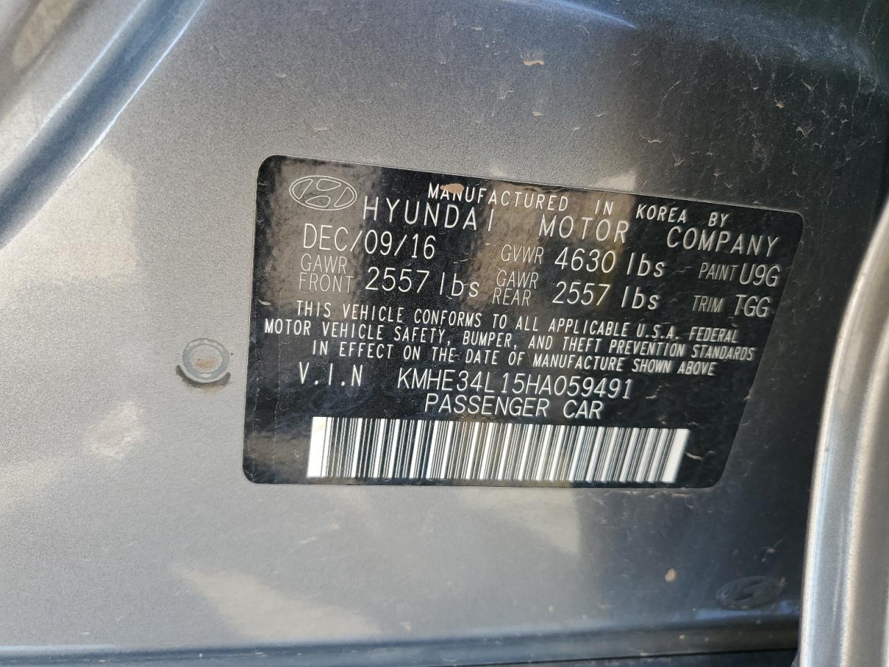 2017 Hyundai Sonata Hybrid VIN: KMHE34L15HA059491 Lot: 77692864