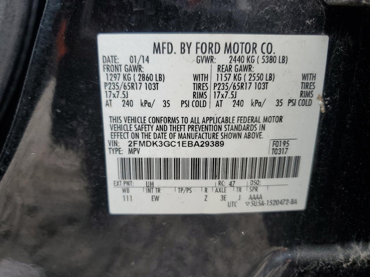 2FMDK3GC1EBA29389 2014 Ford Edge Se