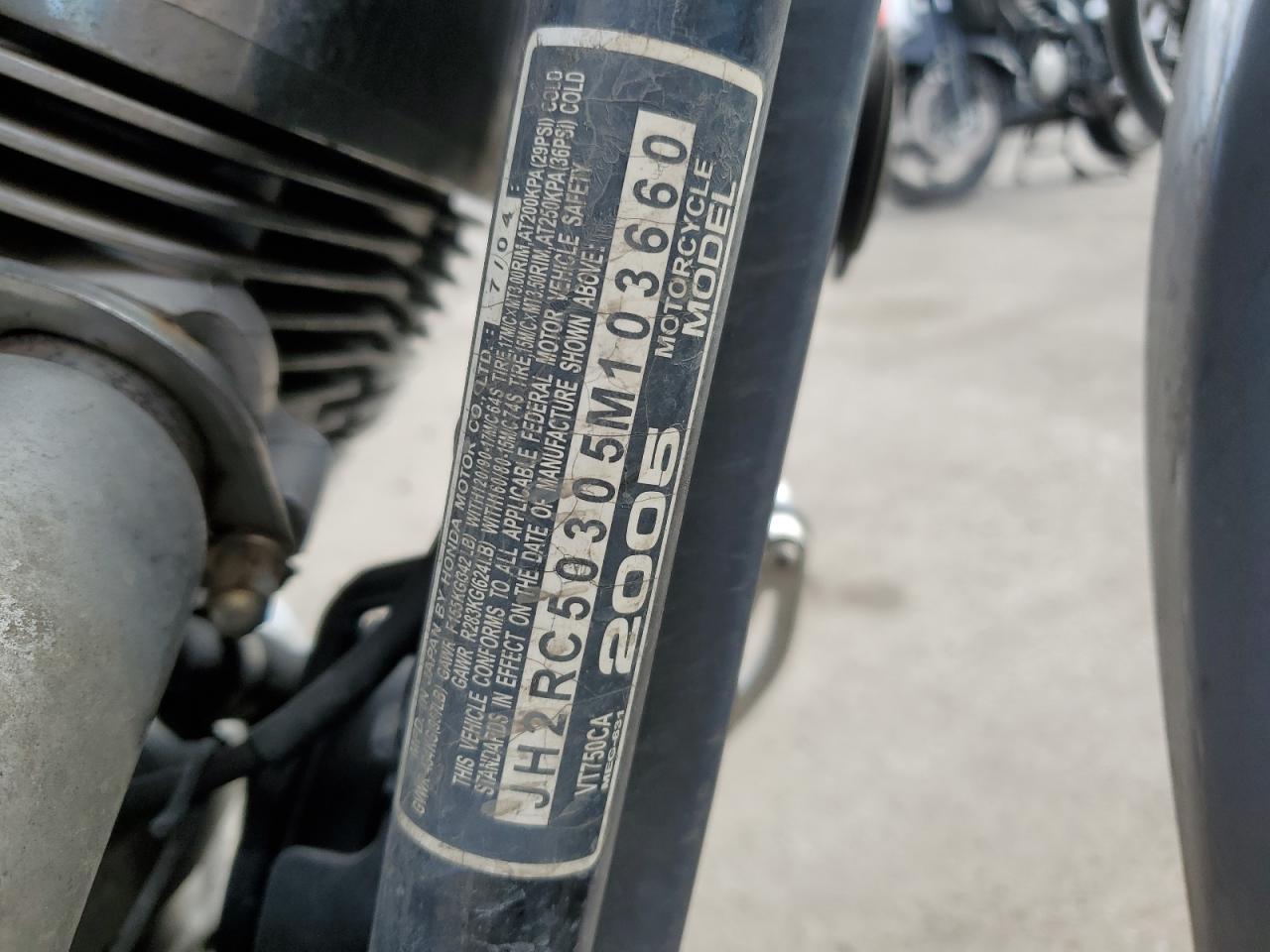 2005 Honda Vt750 Ca VIN: JH2RC50305M103660 Lot: 78488904