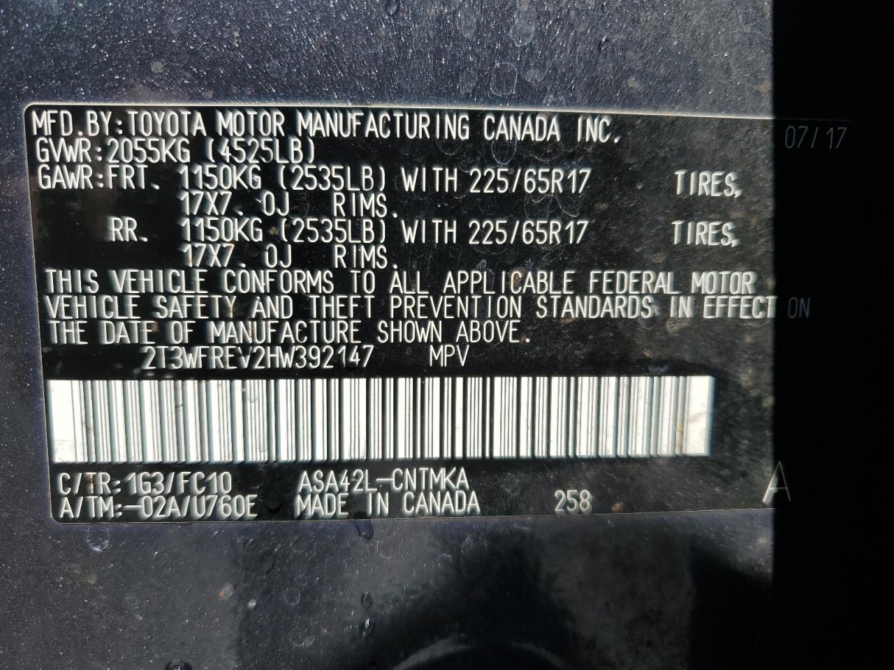 2017 Toyota Rav4 Xle VIN: 2T3WFREV2HW392147 Lot: 76687734