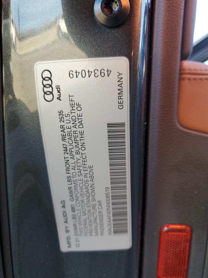 2022 Audi A4 Premium Plus 45 VIN: WAUEAAF40NN006519 Lot: 76236914