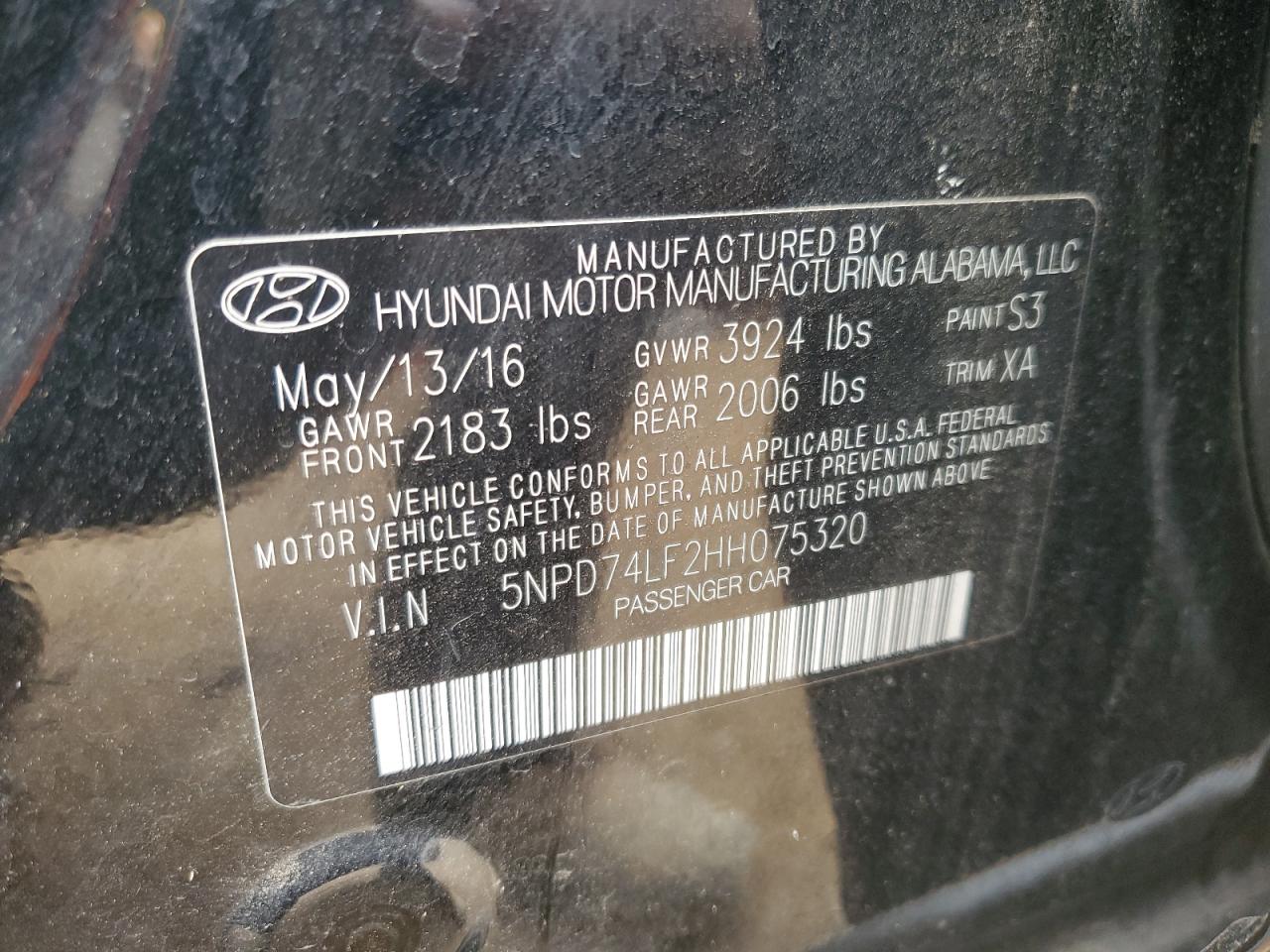 5NPD74LF2HH075320 2017 Hyundai Elantra Se