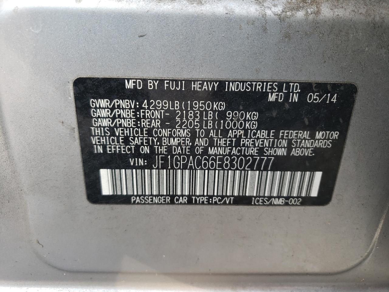 JF1GPAC66E8302777 2014 Subaru Impreza Premium