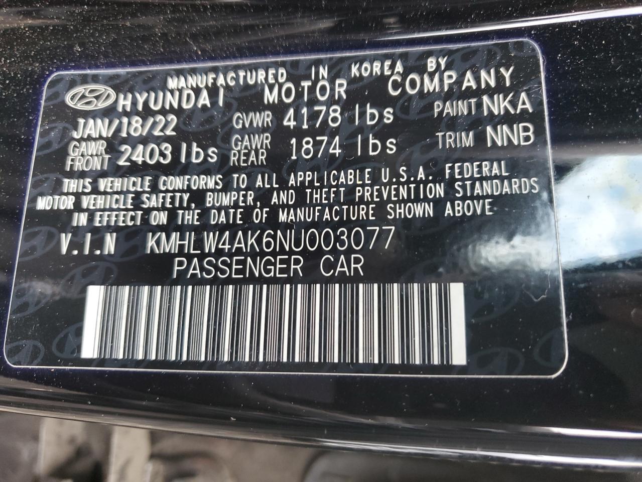 KMHLW4AK6NU003077 2022 Hyundai Elantra N