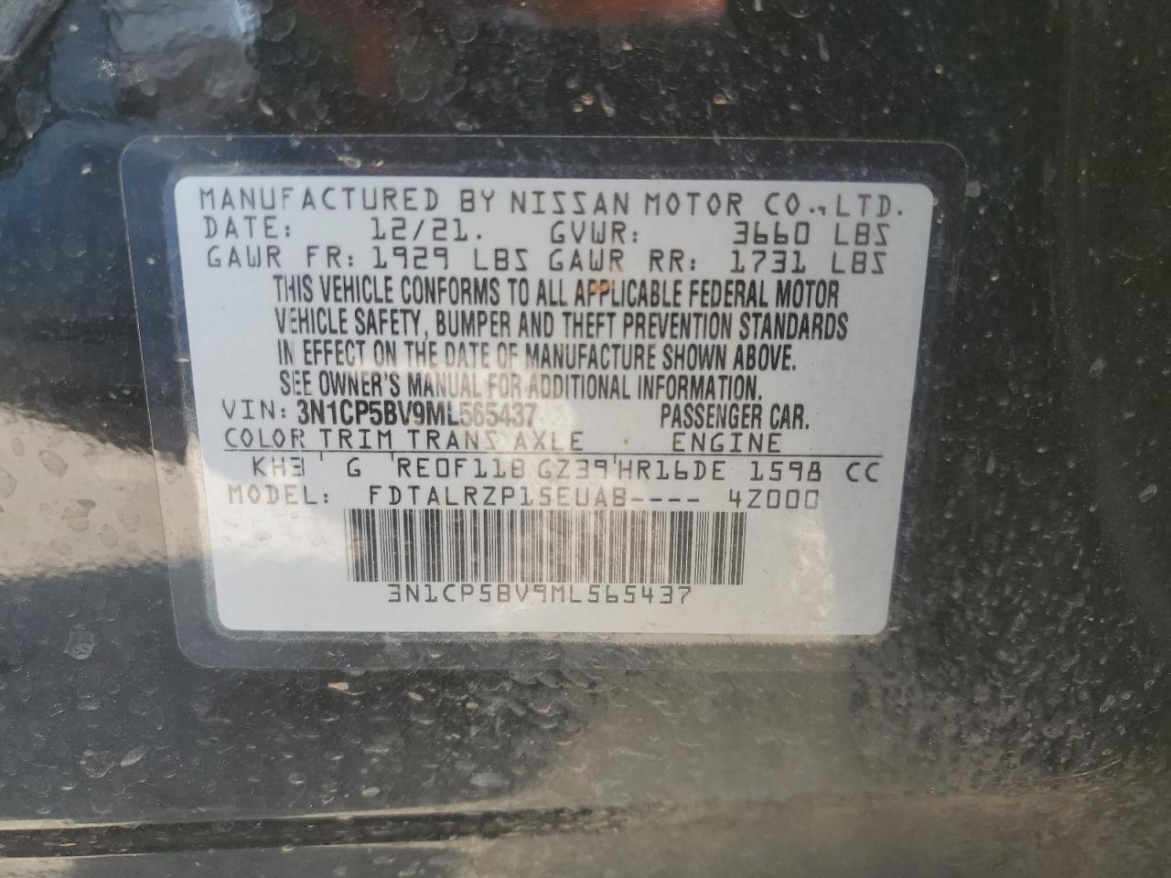 3N1CP5BV9ML565437 2021 Nissan Kicks S