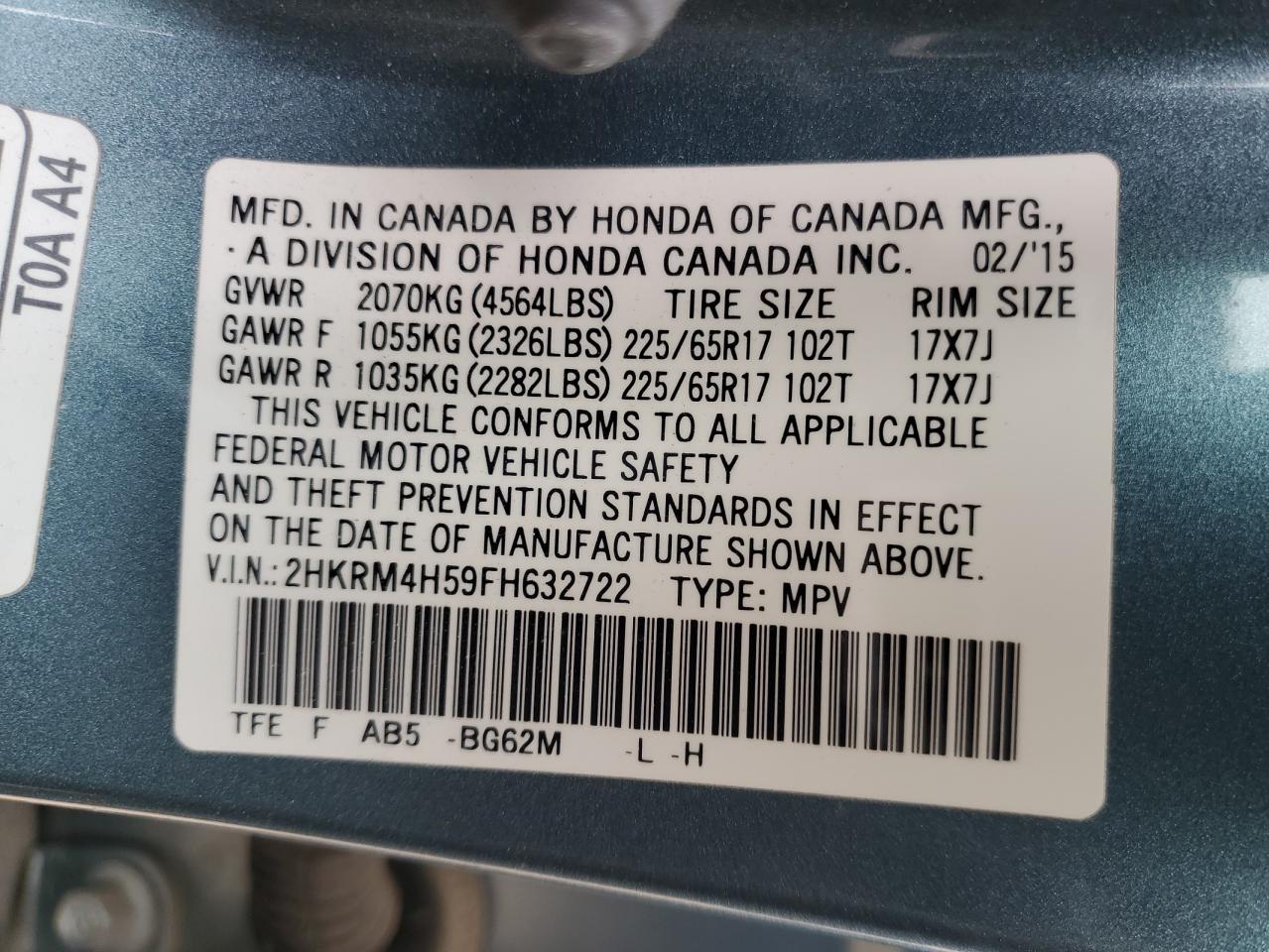 2HKRM4H59FH632722 2015 Honda Cr-V Ex