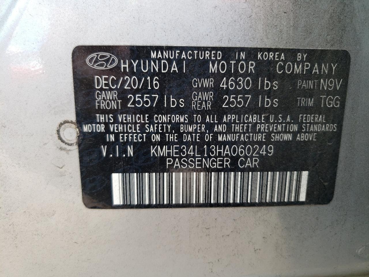 2017 Hyundai Sonata Hybrid VIN: KMHE34L13HA060249 Lot: 73314884