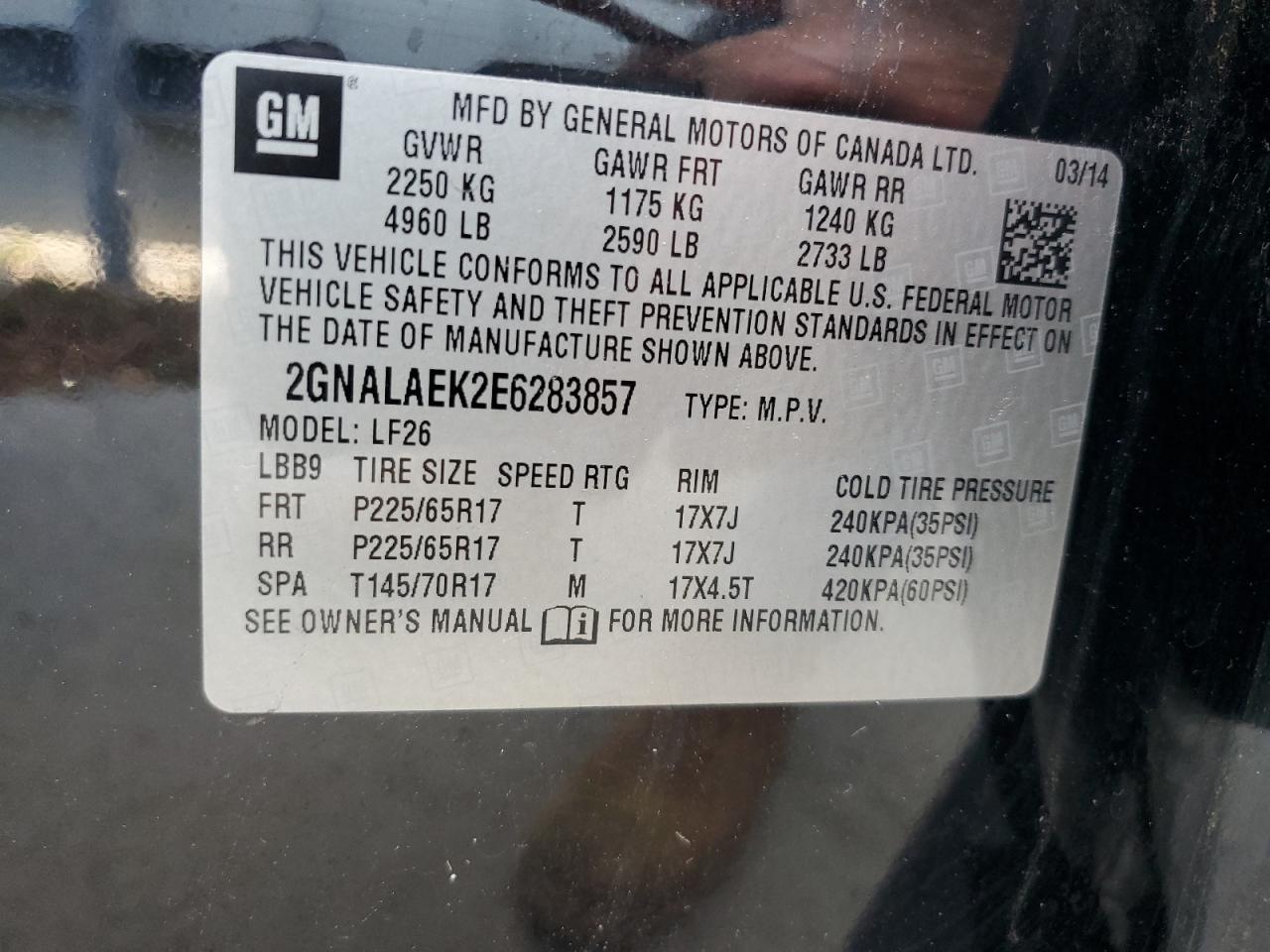 2GNALAEK2E6283857 2014 Chevrolet Equinox Ls