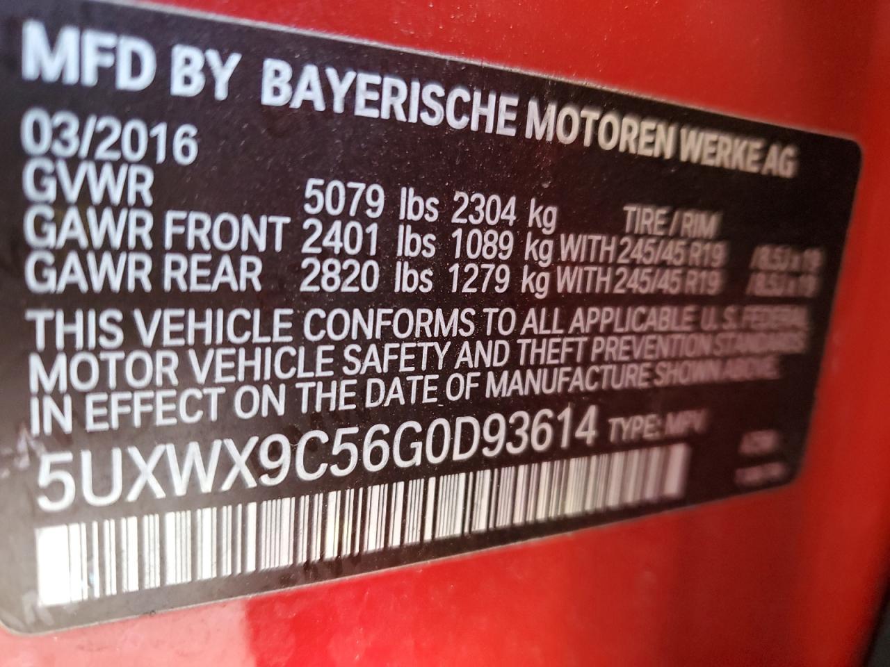 VIN 5UXWX9C56G0D93614 2016 BMW X3 no.13