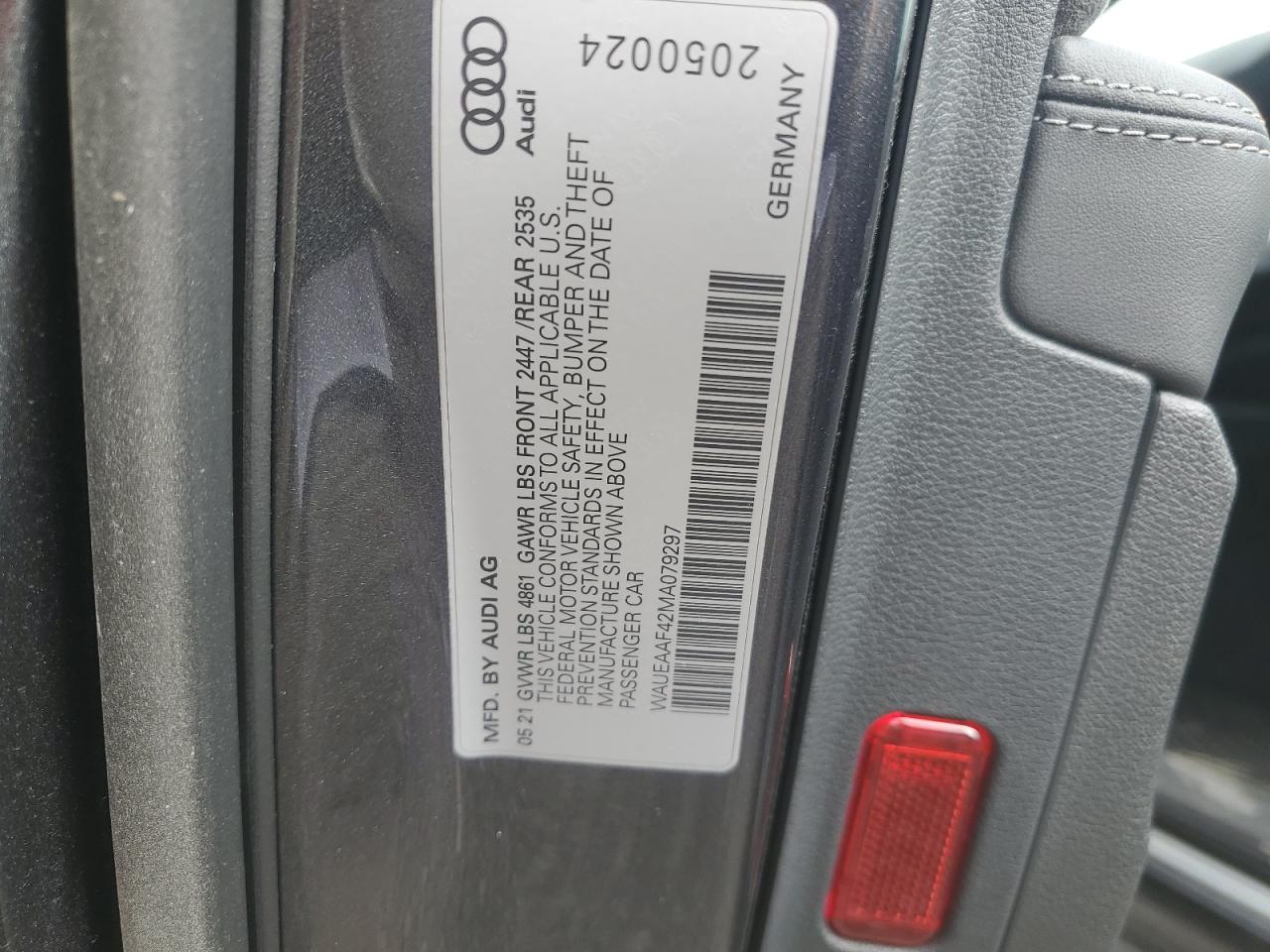 2021 Audi A4 Premium Plus 45 VIN: WAUEAAF42MA079297 Lot: 71656954