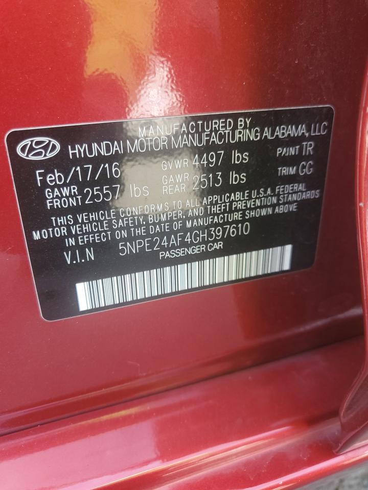 2016 Hyundai Sonata Se VIN: 5NPE24AF4GH397610 Lot: 75055724