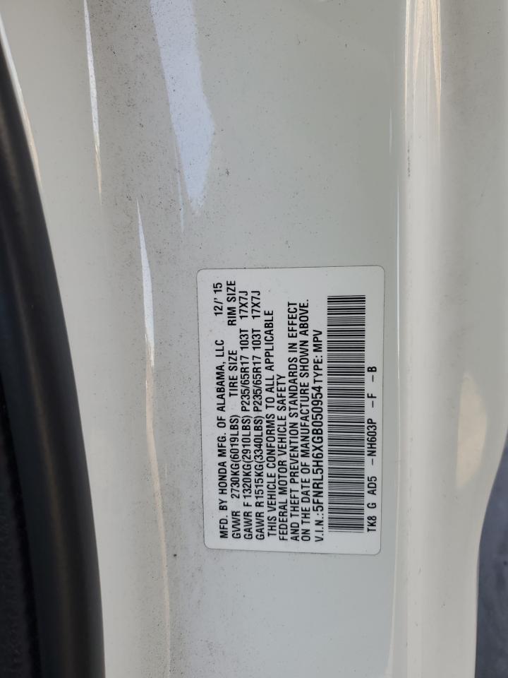 5FNRL5H6XGB050954 2016 Honda Odyssey Exl