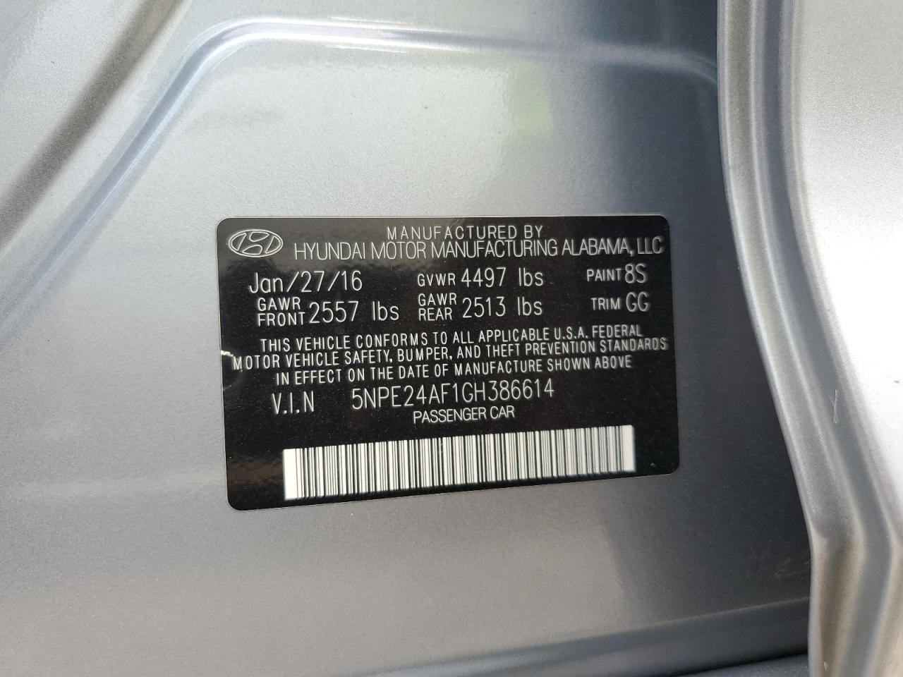 5NPE24AF1GH386614 2016 Hyundai Sonata Se