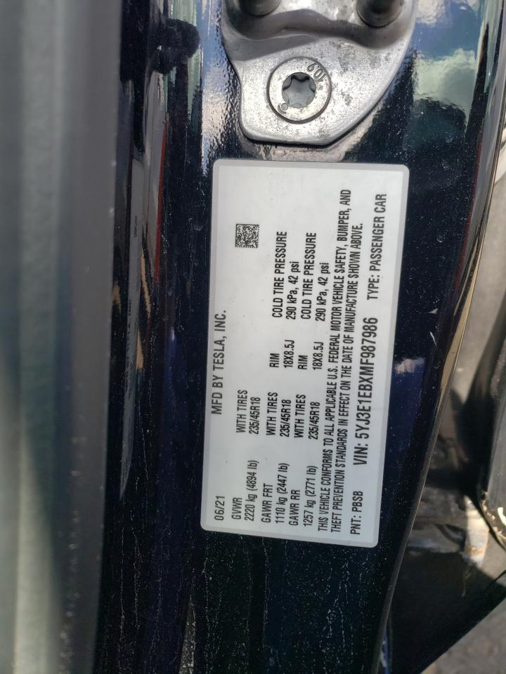 5YJ3E1EBXMF987986 2021 Tesla Model 3