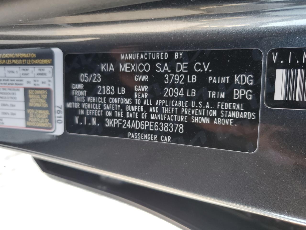 3KPF24AD6PE638378 2023 Kia Forte Lx