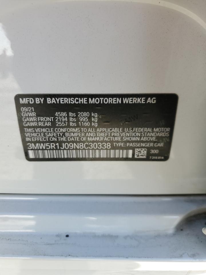 3MW5R1J09N8C30338 2022 BMW 330I