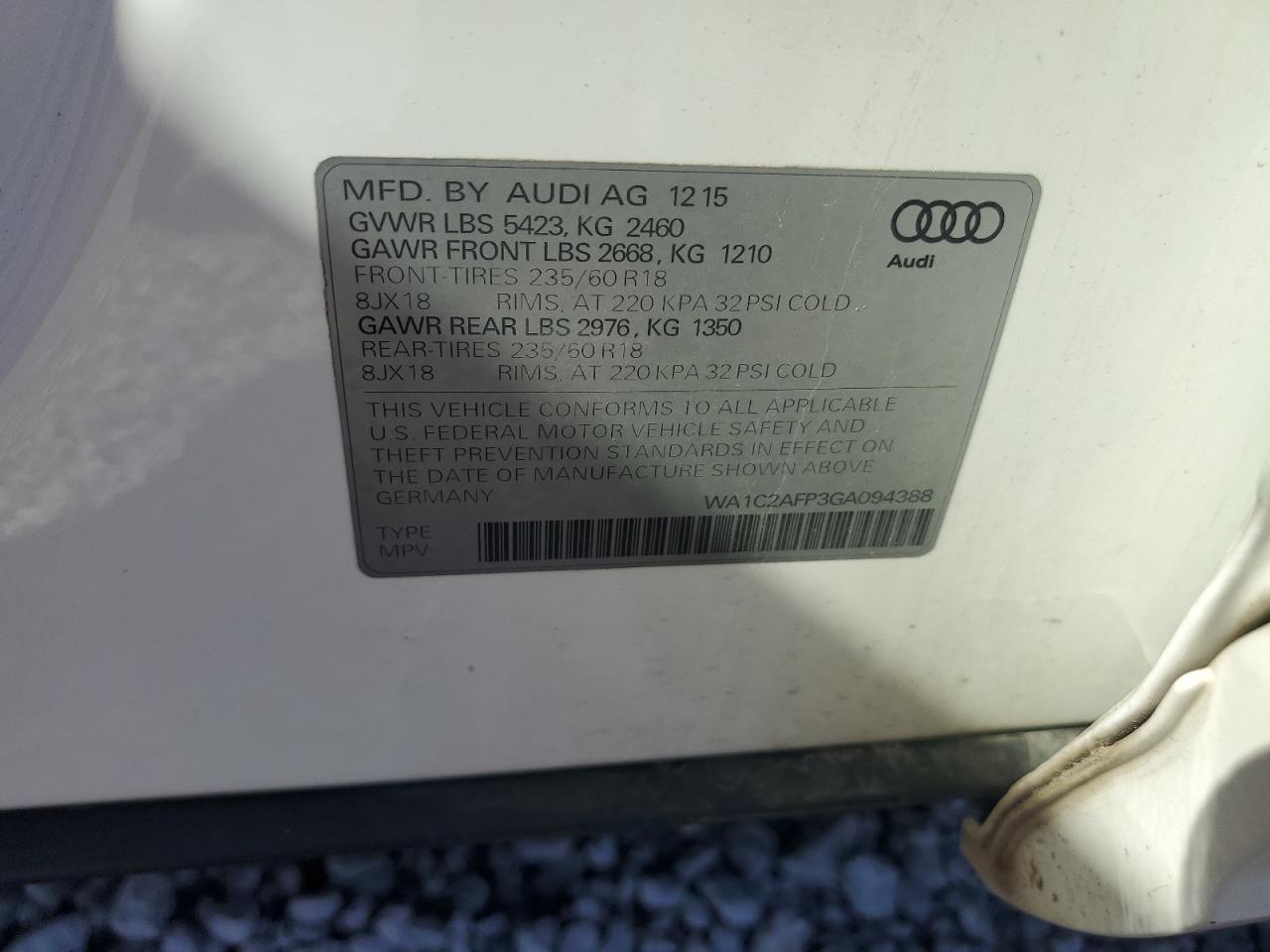 VIN WA1C2AFP3GA094388 2016 AUDI Q5 no.14