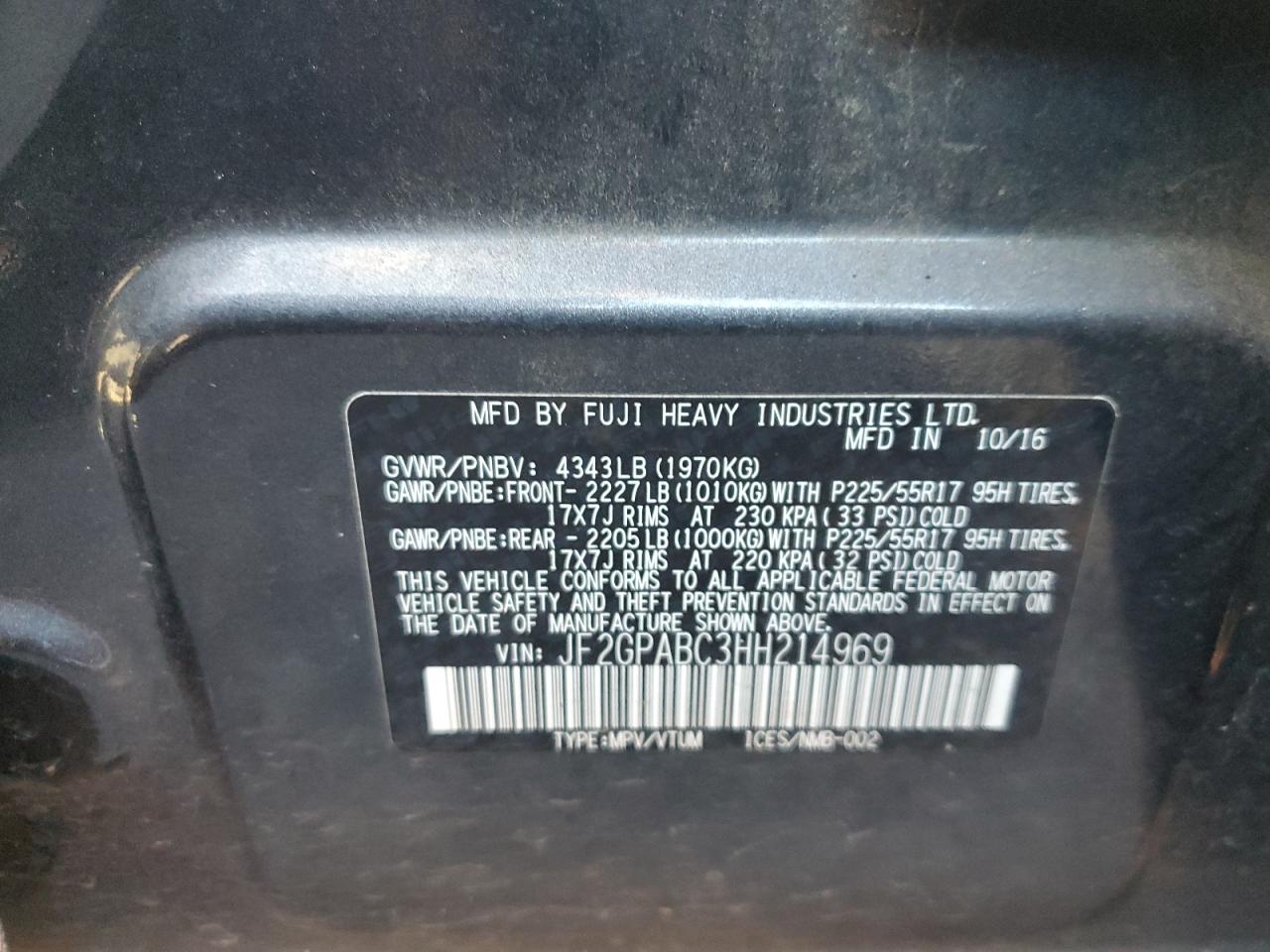 JF2GPABC3HH214969 2017 Subaru Crosstrek Premium