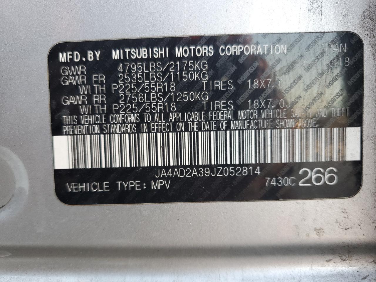 VIN JA4AD2A39JZ052814 2018 MITSUBISHI OUTLANDER no.12