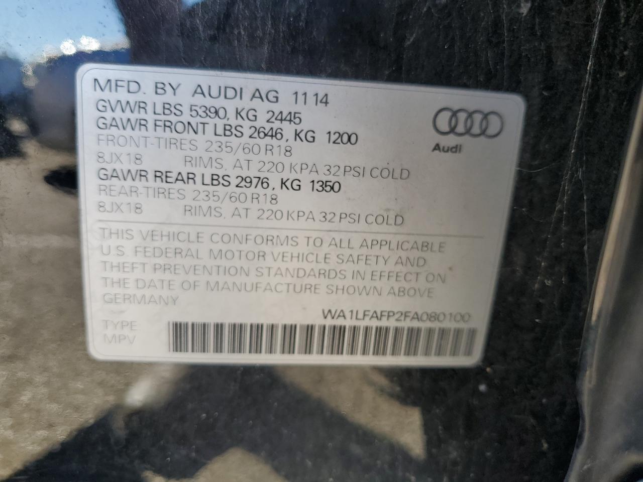 2015 Audi Q5 Premium Plus VIN: WA1LFAFP2FA080100 Lot: 74266654