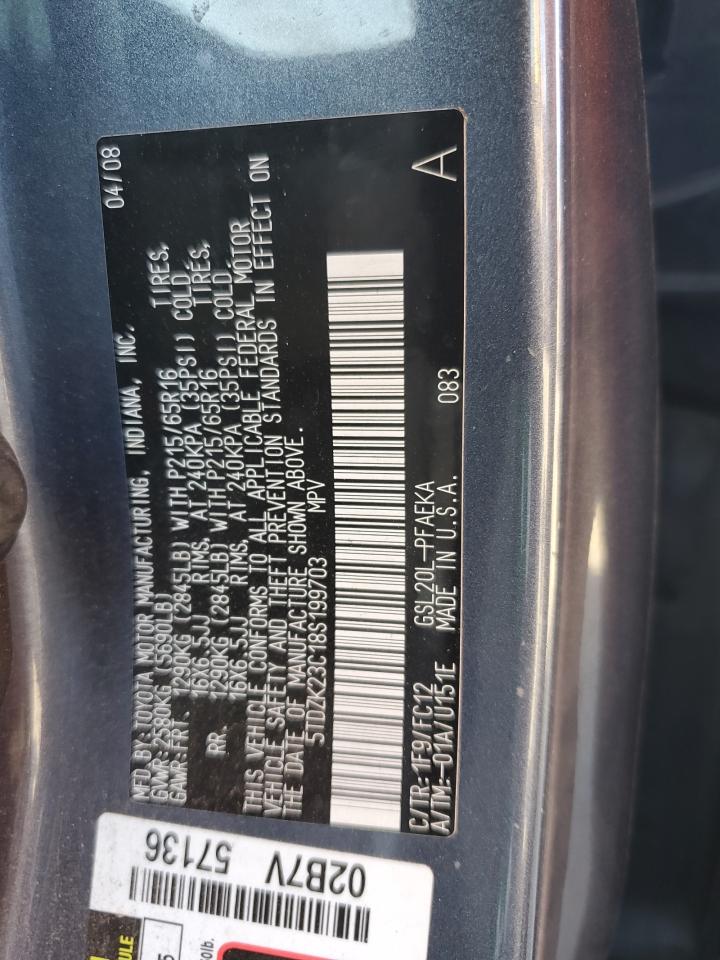 2008 Toyota Sienna Ce VIN: 5TDZK23C18S199703 Lot: 76591494