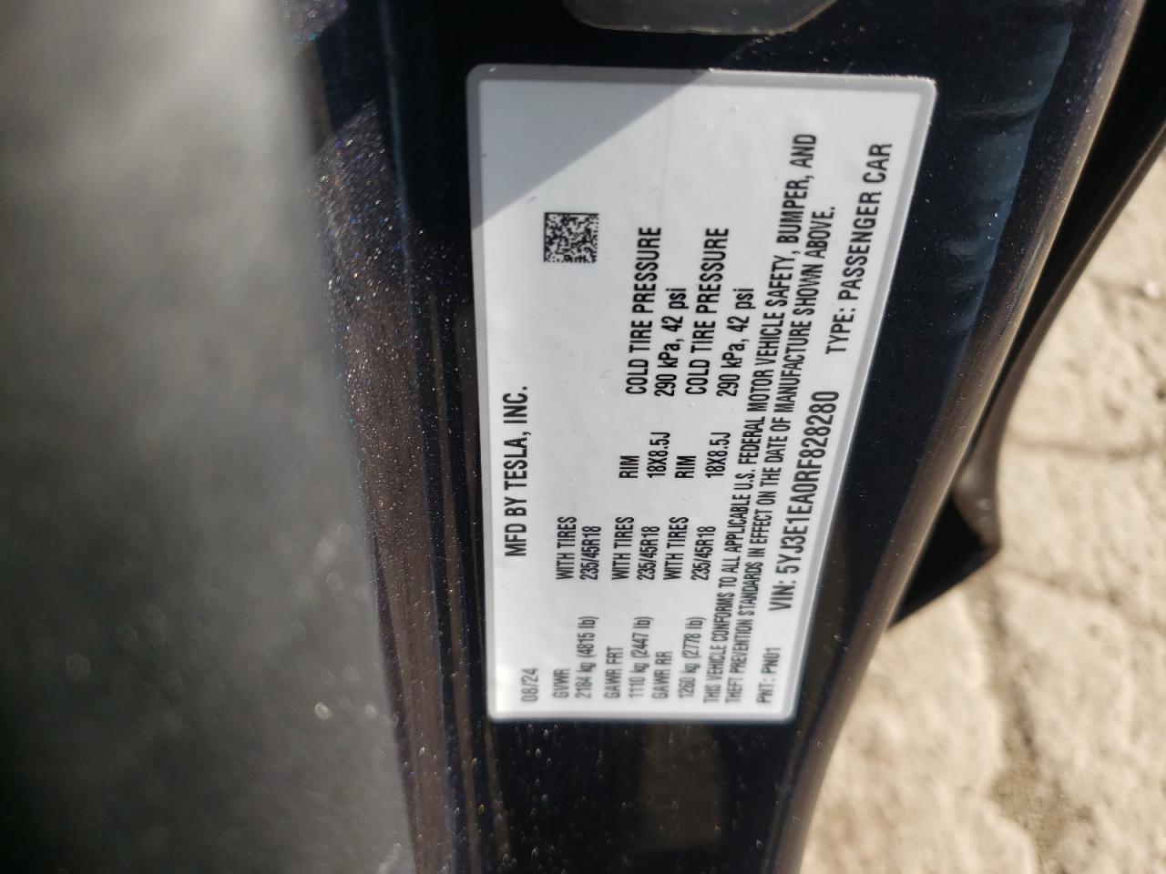 5YJ3E1EA0RF828280 2024 Tesla Model 3