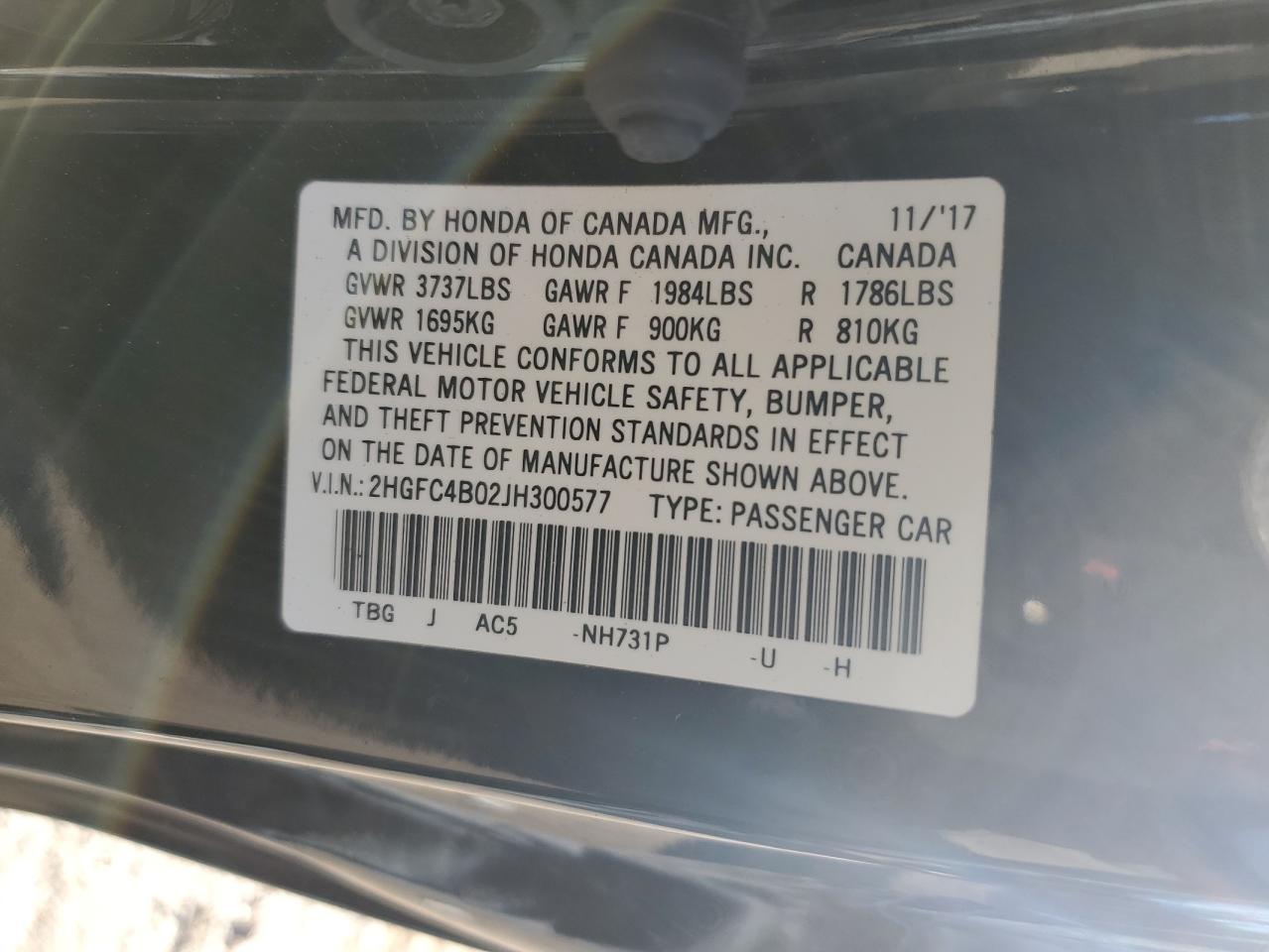 2HGFC4B02JH300577 2018 Honda Civic Lx