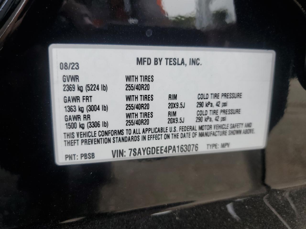 2023 Tesla Model Y VIN: 7SAYGDEE4PA163076 Lot: 75417404