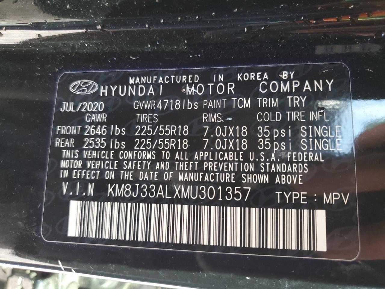 2021 Hyundai Tucson Limited VIN: KM8J33ALXMU301357 Lot: 73946804