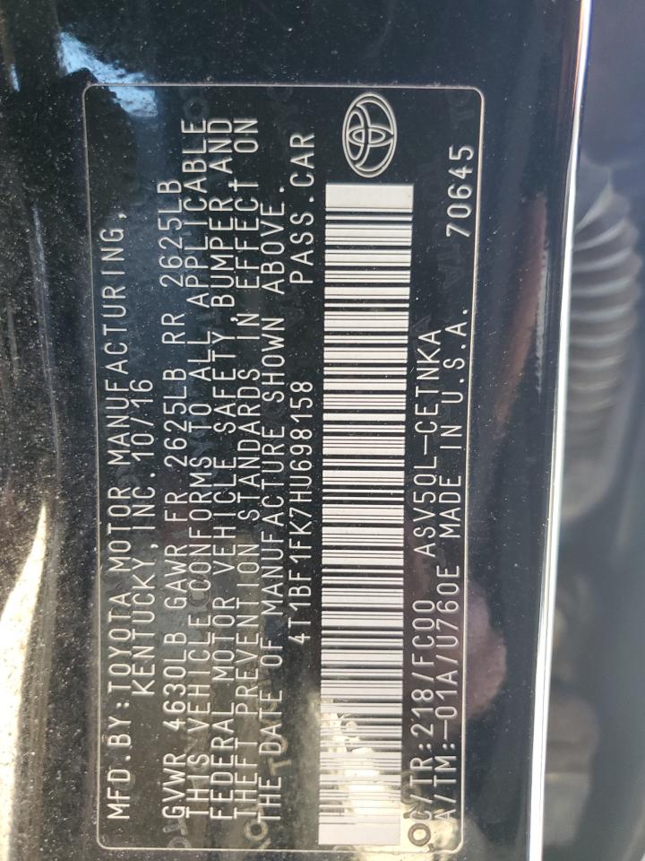 4T1BF1FK7HU698158 2017 TOYOTA CAMRY - Image 12