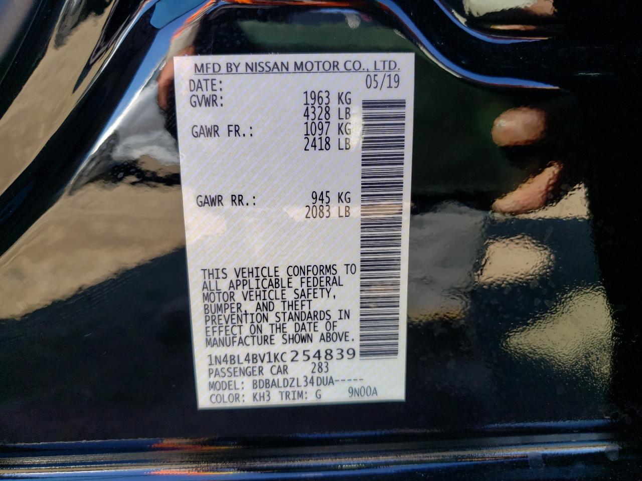 1N4BL4BV1KC254839 2019 NISSAN ALTIMA - Image 12