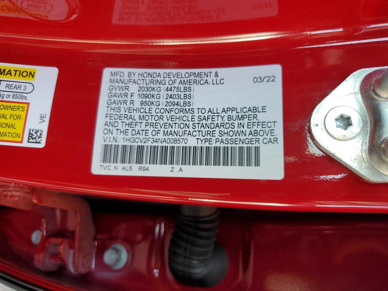 1HGCV2F34NA008570 2022 Honda Accord Sport