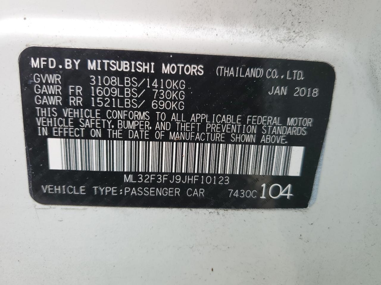 ML32F3FJ9JHF10123 2018 Mitsubishi Mirage G4 Es