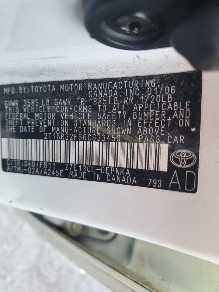 2006 Toyota Corolla Ce VIN: 2T1BR32E66C633450 Lot: 74911324