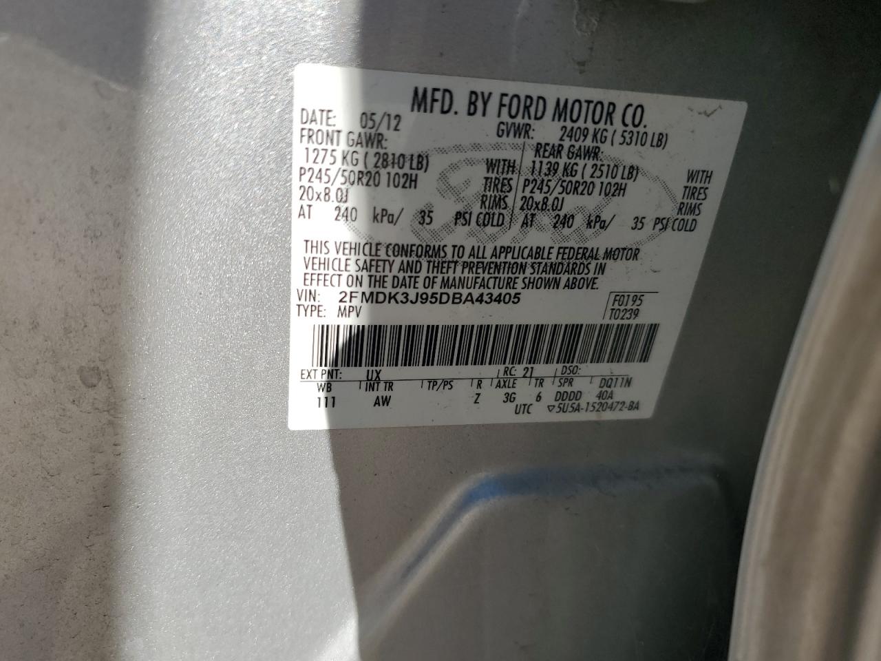 2013 Ford Edge Sel VIN: 2FMDK3J95DBA43405 Lot: 75640684