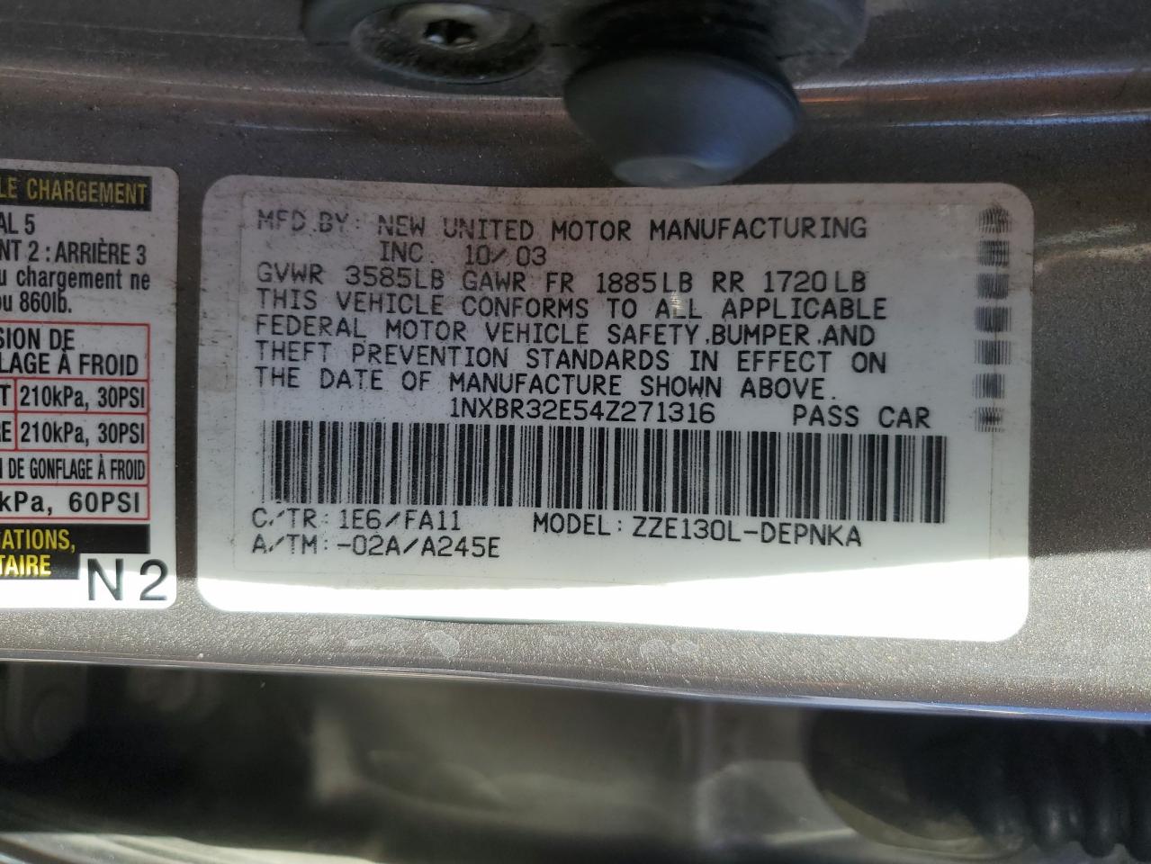 2004 Toyota Corolla Ce VIN: 1NXBR32E54Z271316 Lot: 77259274