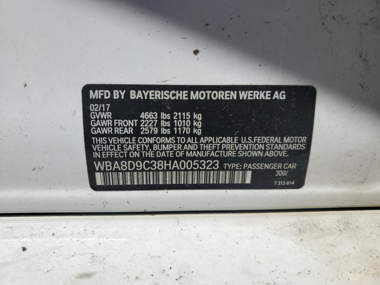 WBA8D9C38HA005323 2017 BMW 330 Xi