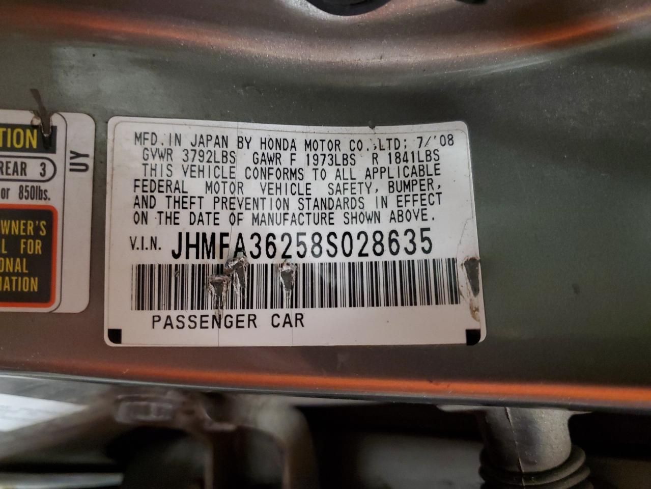 JHMFA36258S028635 2008 Honda Civic Hybrid