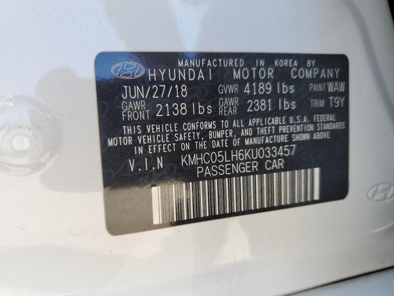 2019 Hyundai Ioniq Limited VIN: KMHC05LH6KU033457 Lot: 74281884