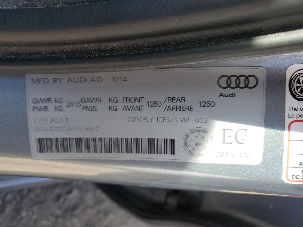 2015 Audi A6 Prestige VIN: WAUJGCFC5FN025097 Lot: 74383134