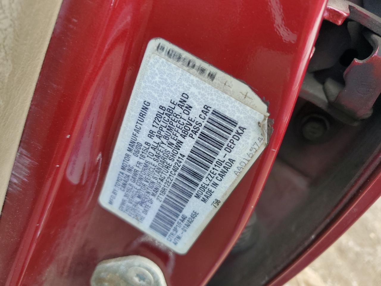 2001 Toyota Corolla Ce VIN: 2T1BR12E21C402414 Lot: 80118745