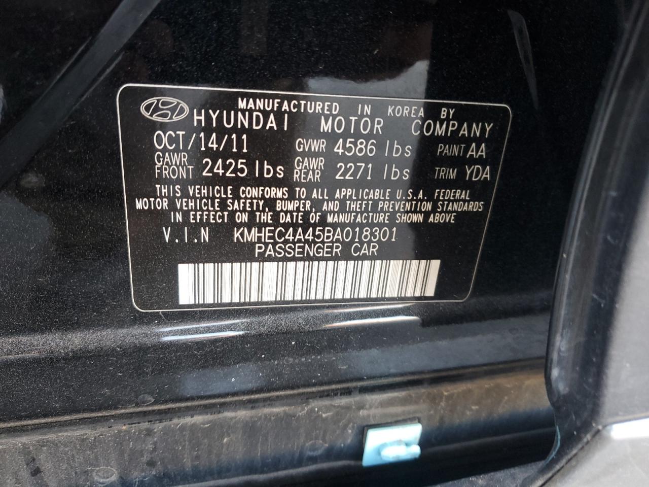 KMHEC4A45BA018301 2011 Hyundai Sonata Hybrid