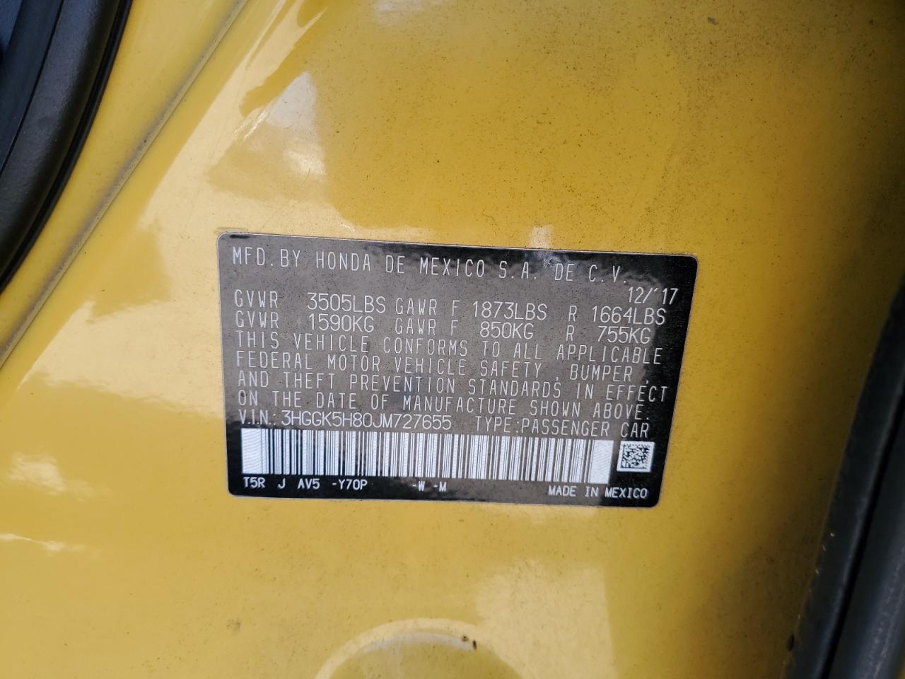 3HGGK5H80JM727655 2018 Honda Fit Ex