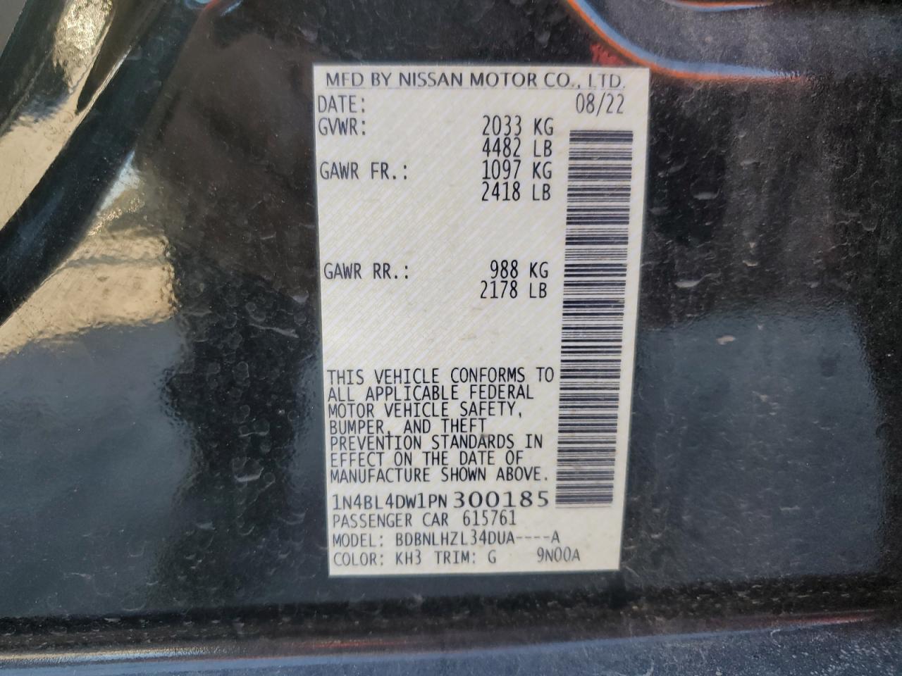 1N4BL4DW1PN300185 2023 Nissan Altima Sv