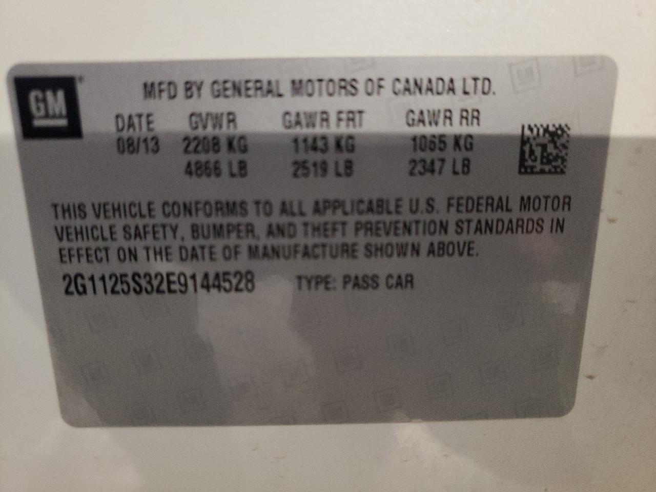 2G1125S32E9144528 2014 Chevrolet Impala Lt